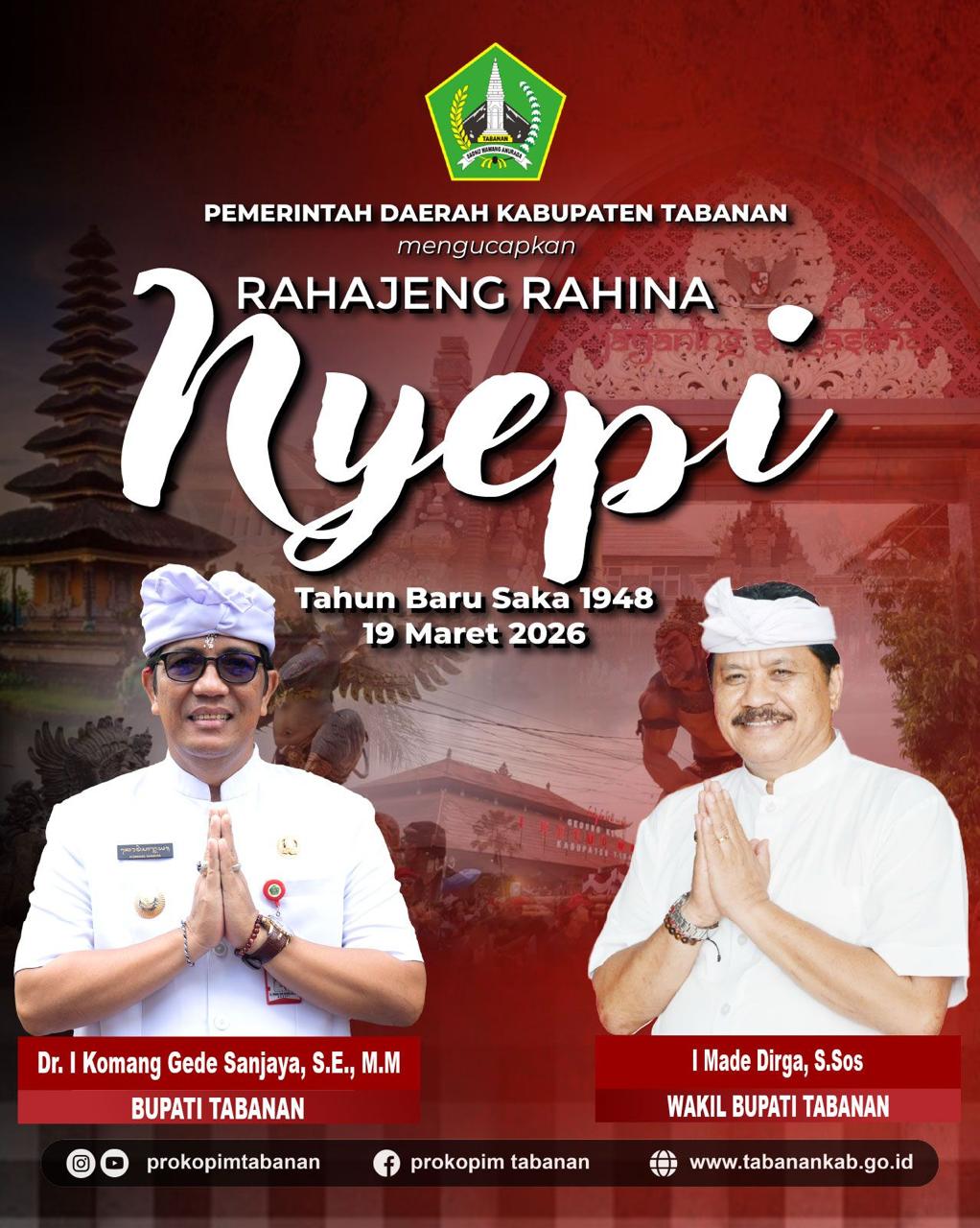 Pemkab Tabanan Ucapkan Selamat Hari Raya Nyepi Tahun Baru Saka 1948 Tahun 2026